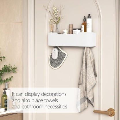 Coat Rack Wall Mount with Shelf 4 Hidden Hooks Modern Wooden Key Holder Entryway Organizer for Hallway Bedroom Bathroom Home Decor Storage for Hanging Coats Hats Bags Towels, White