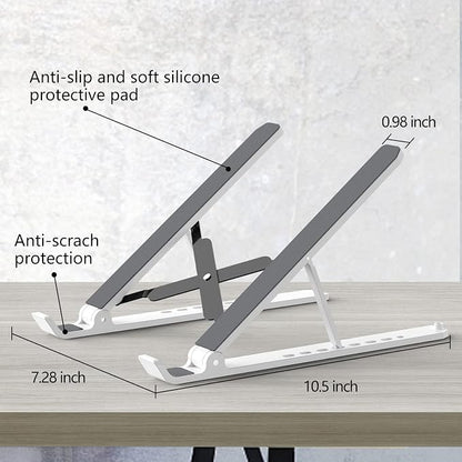 Tonmom Laptop Stand for Desk, Adjustable Laptop Riser ABS+Silicone Foldable Portable Notebook Holder, Ventilated Cooling Notebook Mount Computer Stand for 10-15.6” Laptops,Tablets-White