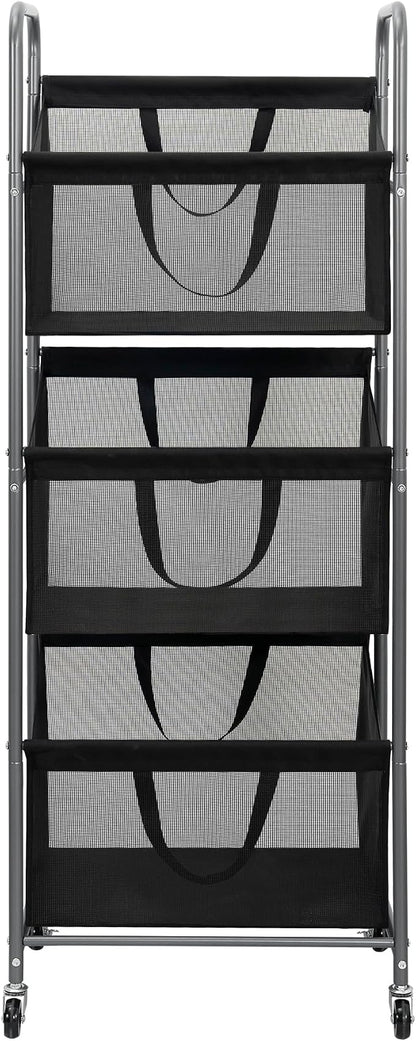 STO STO 3-Tier Vertical Laundry Hamper with Wheels, 120L Rolling Laundry Sorter with 3 Removable Breathable Mesh Bags, Rust-Resistant Steel Frame for Small Spaces, Apartment, Dorm, Black Mesh