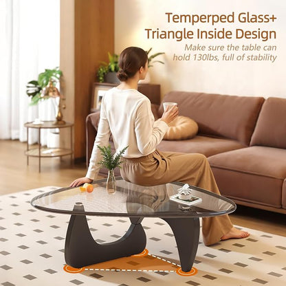 Coffee Table for Living Room Mid Century Modern Center Small Table with Glass Top and Wood, Black Transparent(36 Inch)