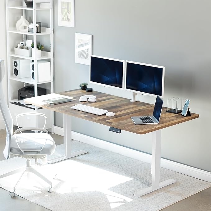 VIVO Electric 71 x 36 in Dual Motor Sit Stand Desk, Memory Height Adjustment, 2B Series, Reclaimed Wood Top White Frame, DESK-KIT-2W7P-36