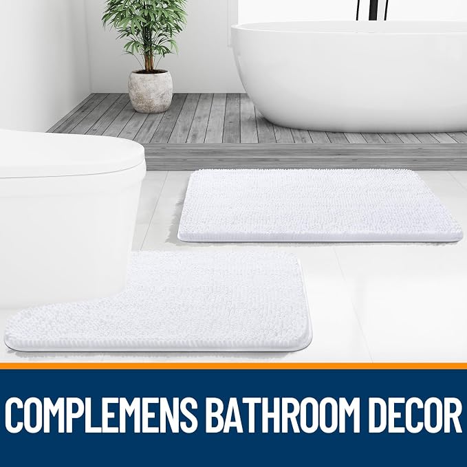 OLANLY Large Bathroom Rugs 40x32, Extra Soft Absorbent Chenille Bath Rugs, Rubber Backing Quick Dry, Machine Washable Bath Mats for Bathroom Floor, Tub and Shower, Home Decor Accessories, White
