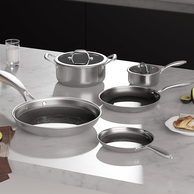 COOKER KING Stainless Steel 7PCS Cookware Set, Pots and Pans Set, Non Stick, Frying Pans, Saucepans & Stock Pot with Lid, Non-Toxic, Induction, Oven, Dishwasher Safe