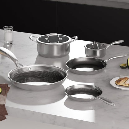 COOKER KING Stainless Steel 7PCS Cookware Set, Pots and Pans Set, Non Stick, Frying Pans, Saucepans & Stock Pot with Lid, Non-Toxic, Induction, Oven, Dishwasher Safe