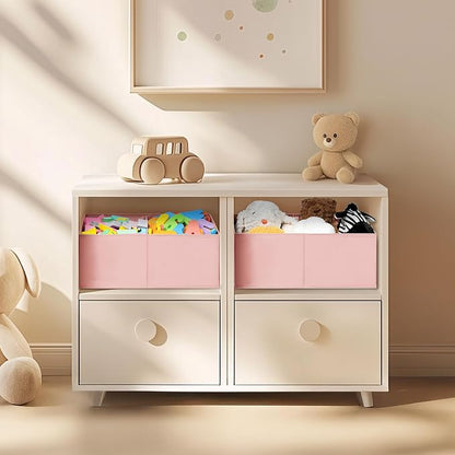 DIMJ Large Closet Shelf Organizer Bins 6 Packs with Handles and Divider, Fabric Trapezoid Storage Baskets, Foldable Clothes Containers Box for Shelf, Towel, Book, Toy, Purse, Hats, Pink