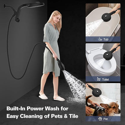 High Pressure Rain Showerhead Combo, 2026 Magnetic Shower Head Set with Detachable 8-Mode Handheld Shower Spray, Adjustable Angle Dual Showerhead System with Built-in Magnetic Docking and Power Jets
