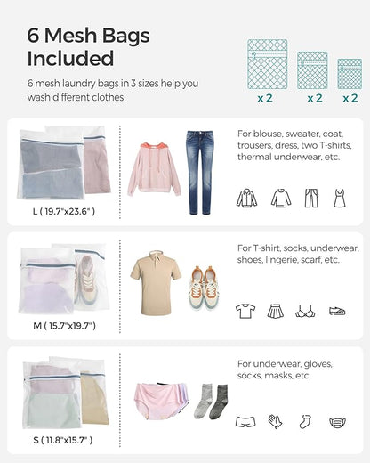 SONGMICS 130L Clothes Hamper with Lid, 2 Removable Liner Bags, 6 Mesh Bags, Wicker, Double Laundry Basket for Bathroom, 13 x 26 x 23.6 Inches, Gray ULCB253G01
