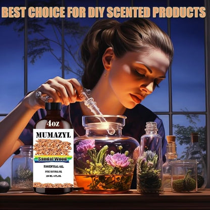 Sandalwood Essential Oil, Sandalwood Oil 4 Fl Oz 120ML for Diffuser Humidifier Yoga Cleaning DIY Candle Soap Making MUMAZYL Essential Oils