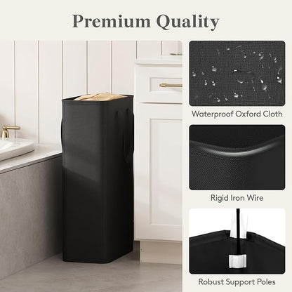 Lifewit Slim Laundry Hamper, Narrow Small Laundry Basket with Handle for Dirty Clothes, Collapsible Tall Thin Laundry Bin for Bathroom Bedroom Dorm College, 65L, Black