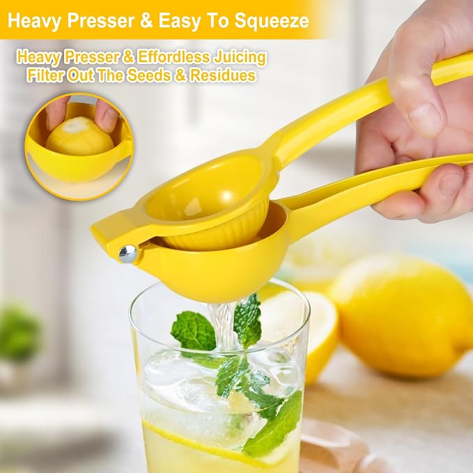 TEZZ Lemon Squeezer, Large Metal Manual Lime Citrus Juicer Hand Press | Ergonomic handle large bowl easy press for lemons and limes