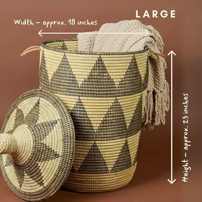 Decorative Storage Basket, Organizing, Bedroom Laundry Hamper, Nursery Toys Bin, Living Room Blanket Storage, Wicker, Woven, With Lid, Handles, Small, Black Beige