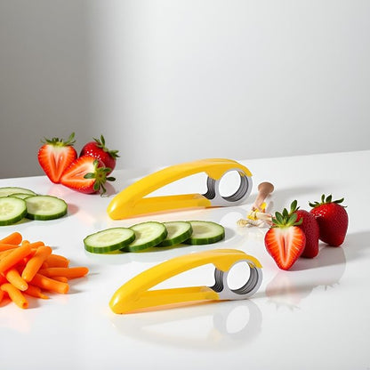 2Pcs Yellow Food Manual Slicer, Stainless Steel Food Slicer, Banana Strawberry Cucumber Carrot Egg Vegetable Fruit Multifunctional Slicer, Handheld Portable Small Food Slicer Mandolines and Slicers