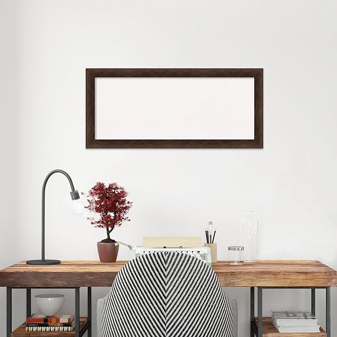 Amanti Art White Cork Board for Wall, 15x33 Vision Board with Brown Wood Frame, Medium Corkboard Office Decor for Home Organization, Casual Corkboard Pinboard to display items for home organization