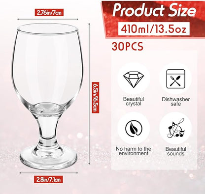 Patelai Set of 30 Clear Glasses 13.5 oz Water Goblet Glass Stemmed Water Glasses for Juice Wine Beer Tea Milk Cold Beverages Drinks Dishwasher Safe