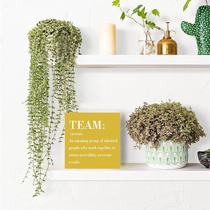 HTBIG Inspirational Team Noun Office Decor Desk Decor Wooden Box Sign, Rustic Black Wood Plaque Box Sign for Home Office Desk Shelf Table Decoration Coworker Gift Team Sign, Yellow