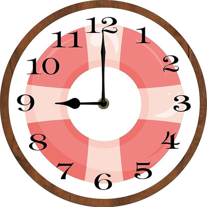 Pink Swimming Circle Wall Clock 10 Inch Wooden Battery Operated Autumn Forest Maple Leaves Wall Clocks Decorative Indoor,Decorative for Kitchen Bathroom Bedroom