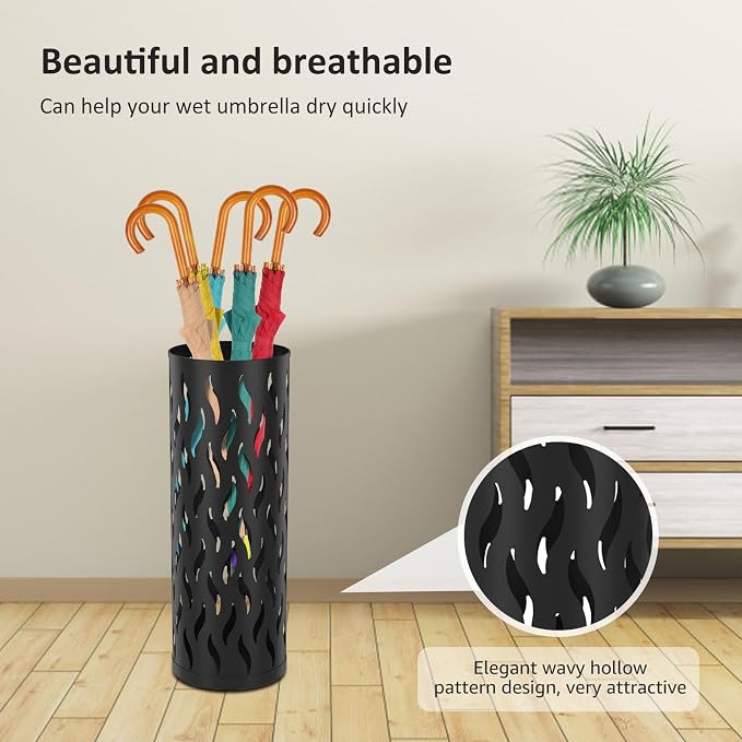 US Umbrella Stand Metal Umbrella Holder Hollowed Umbrella Rack Freestanding Umbrella Stand Rack Practical Umbrella Organizer Indoor Umbrella Storage Rack for Home Entryway(black-1-circular)
