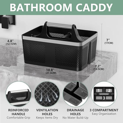 BYUNER 2Pack Shower Caddy Dorm: Portable Bathroom Caddy Organizer with Handle, Plastic Hard Shower Basket Storage Tote for Toiletry, Drainage, College Dorm Room Essentials, Black