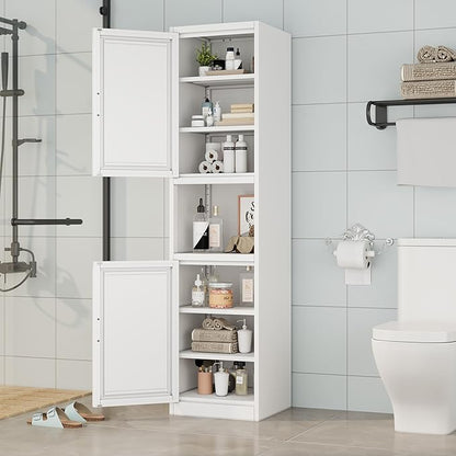Ckzbx Tall Narrow Storage Cabinet 66.93" H Tall Bathroom Cabinets Metal Pantry Cabinet, 4 Adjustable Shelves for Kitchen, Home Office, Living Room, Dinning Room (16 inches Wide White)