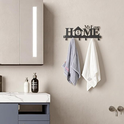 Key Holder Wall Mounted with Screws and Anchors, Black Multifunctional Key Hanger with 6 Hooks, Entryway Front Door Kitchen Hallway Garage Office