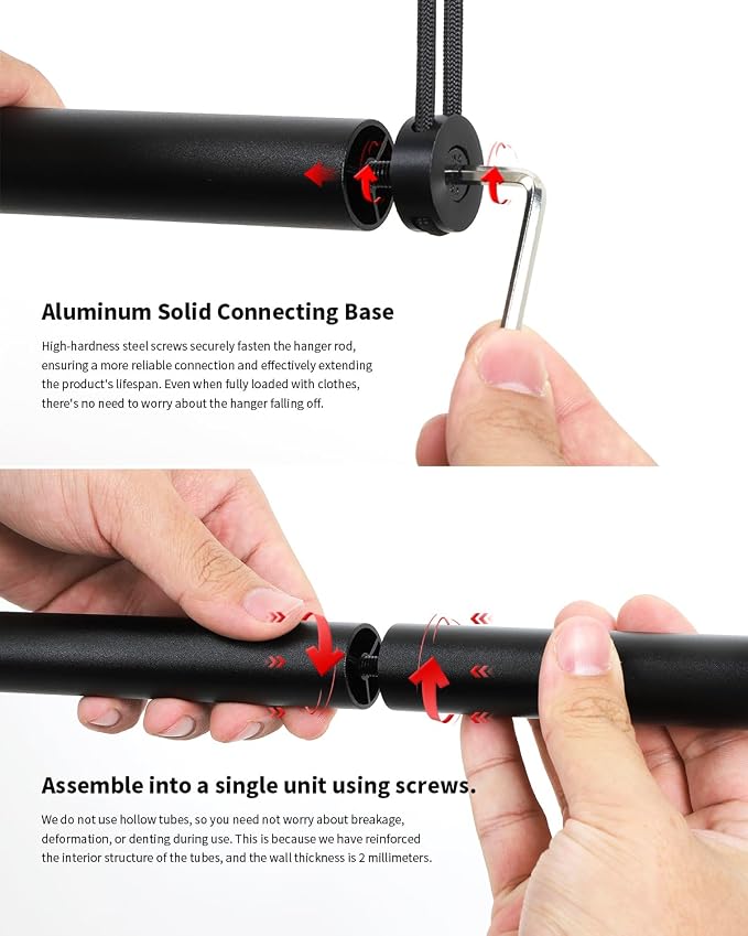 BaiNong Adjustable Closet Hanging Rod Heavy Duty 36'' Black (Black, 36 Inch)