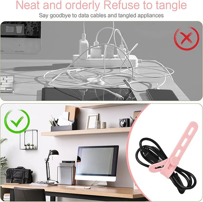 Donruby 24Pcs Silicone Cable Ties - Reusable & Washable with Locking Buckles, Adjustable Fastening Cable Management Straps, Multi-Purpose High Elasticity Cord Organizer (Pink)