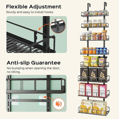 Bunoxea Black 8-Tier Over The Door Pantry Organizer, Pantry Organization And Storage, Metal Hanging Spice Rack Shelves Door, Home & Kitchen Essentials, Laundry Room Bathroom Organization