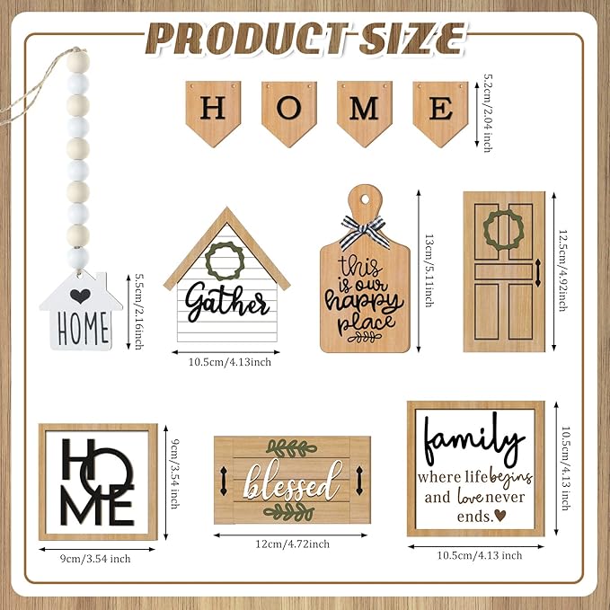 11 Pcs Home Tiered Tray Decor Gather Rustic Farmhouse Tiered Tray Decorations Set Home Wooden Signs Vintage Farm Animal Farmhouse Tabletop Wood Signs for Kitchen Table Shelf Decor