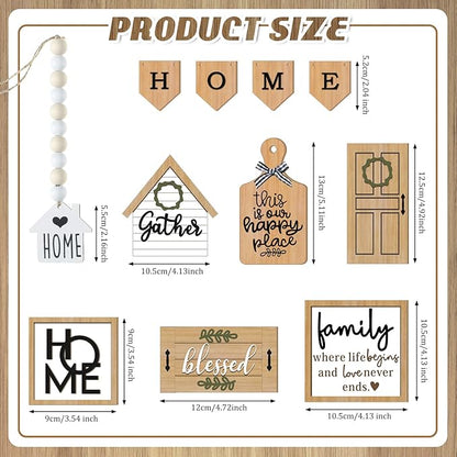 11 Pcs Home Tiered Tray Decor Gather Rustic Farmhouse Tiered Tray Decorations Set Home Wooden Signs Vintage Farm Animal Farmhouse Tabletop Wood Signs for Kitchen Table Shelf Decor