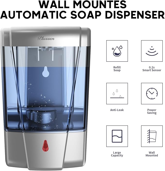 Soap Dispenser Wall Mount, Automatic Hand Sanitizer Dispenser 600ml Gel n Liquid Touchless Commercial Wall Soap Dispenser for Bathroom,Silver-600ml