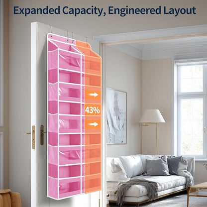 Yecaye 5-Tier Over The Door Organizer Dual-Column, 80lbs Load Stuffed Animal Storage of 10 Compartments, Heavy Duty Door Organizer Hanging for Bedroom Dorm Bathroom Pantry, Macaron Pink, 1 Pack