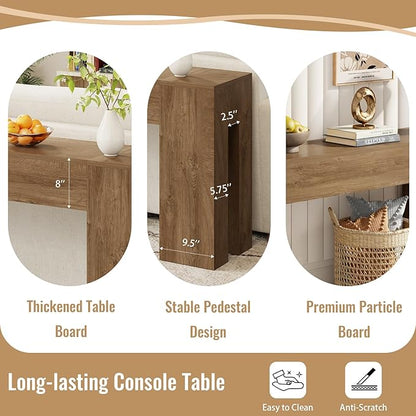 Extra Long Sofa Console Table for Entryway Living Room, 79-Inch Farmhouse Wood Behind Couch Table, Rectangular Accent Console with Wooden Double Base for Hallway Foyer Entrance, Natural Oak