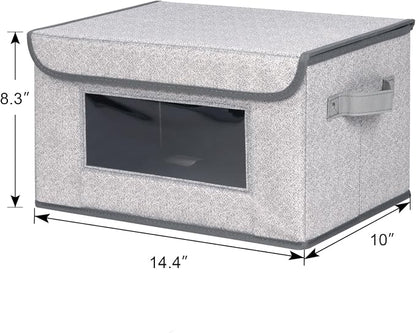 Univivi [4-Pack Fabric Storage Boxes Collapsible Storage Bins with Lids and Handles Cube Organizer Basket for Home, Closet, Bedroom (Gray, 14.4''x10''x8.3'')