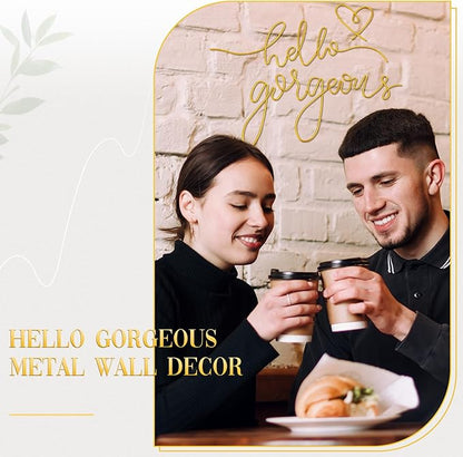 Hicarer Hello Gorgeous Metal Wall Art Decor Minimalist Decoration Metal Hello Gorgeous Decorative Sign for Living Room Office Bedroom Hotel Home Wall Decoration(Gold,Classic Style)