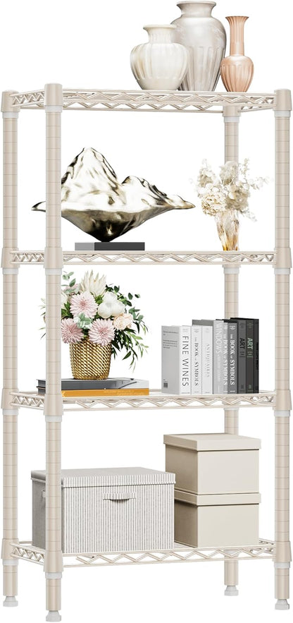 M MZG 1000 lbs 4-Shelf Standing Storage Shelves Heavy Duty Metal Shelving Unit Adjustable Wire Rack for Office Garage Kitchen, Light Tan 11.8 D x 23.6" W x 47.5" H