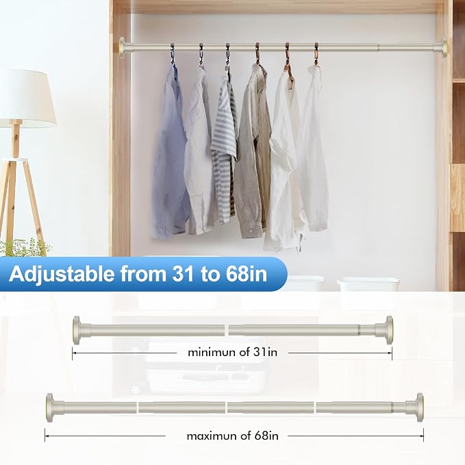 CorkLatta Brushed Nickel Shower Curtain Rod 31 to 68 Inch,1 Inch Diameter Adjustable Spring Tension Stainless Steel Telescoping Rod,Easy Install,No Rust