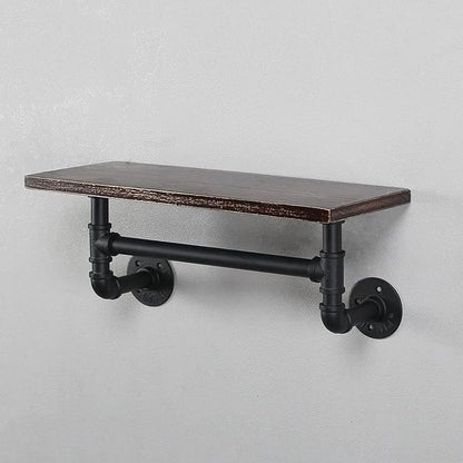 Industrial Pipe Shelf Bathroom Shelves Wall Mounted,19.6in Rustic Wood Shelf with Towel Bar,1 Tier Farmhouse Towel Rack Over Toilet,Pipe Shelving Floating Shelves Towel Holder,Retro Black