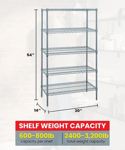 QUANTUM STORAGE SYSTEMS WR54-1430GY-5 Starter Kit Wire Shelves Gray Epoxy 5 Shelves 54" H x 30" W x 14" D