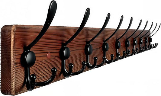 Large Coat Rack Wall Mount 38.6'' Rustic Wood Coat Rack Hook Long Coat Hooks Wall Mount Farmhouse Wall Hooks for Hanging Coat, Bags, Towels