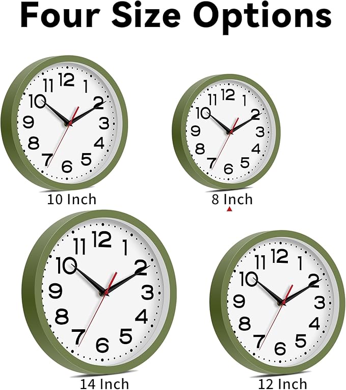 Roymnie Wall Clock Silent Non-Ticking Modern Clock Battery Operated 8 Inch Small Classic Analog Decorative for Kitchen, Bathroom, Office, Bedroom, Home(Green)
