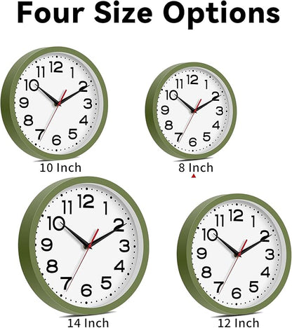 Roymnie Wall Clock Silent Non-Ticking Modern Clock Battery Operated 8 Inch Small Classic Analog Decorative for Kitchen, Bathroom, Office, Bedroom, Home(Green)