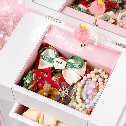 Emfogo Jewelry Box for Girls, Musical Jewelry Box with Spinning Dancer Gifts for Little Girls Christmas New Year Birthday Children's Day, 5 Layer Large Wooden Kids Music Jewelry Organizer Box(White)