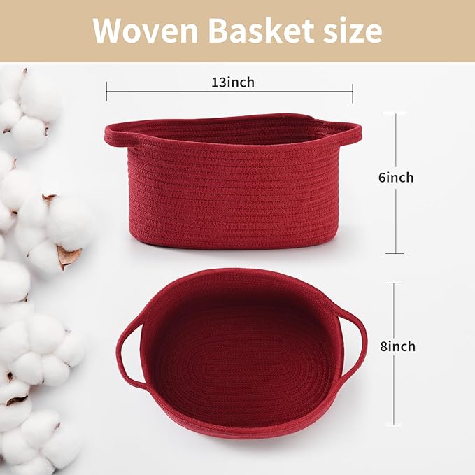 Happyiren Cute Burgundy Woven Gift Basket – Empty Burr Baskets for Valentines Day Birthday Raffle, Decorative Storage Organizer Box for Toys Seasonal Decor (13" D x 8" W x 6" H)