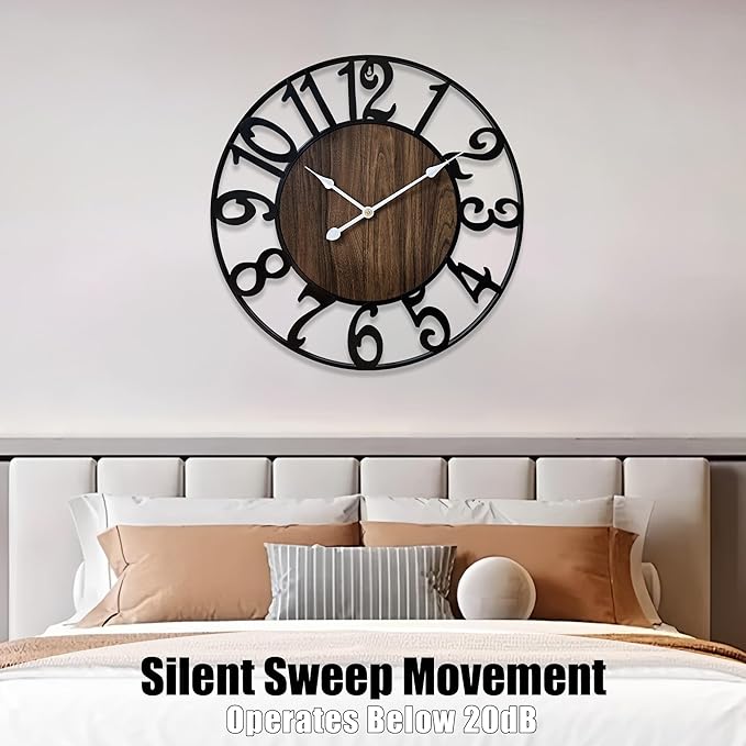 Secbeok 30 Inch Large Wall Clock for Living Room Bedroom Kitchen Mantel Decor, Battery Operated Decorative Quiet Ticking Metal Round Modern Farmhouse Arabic Numerals Big Clock Wall Decor