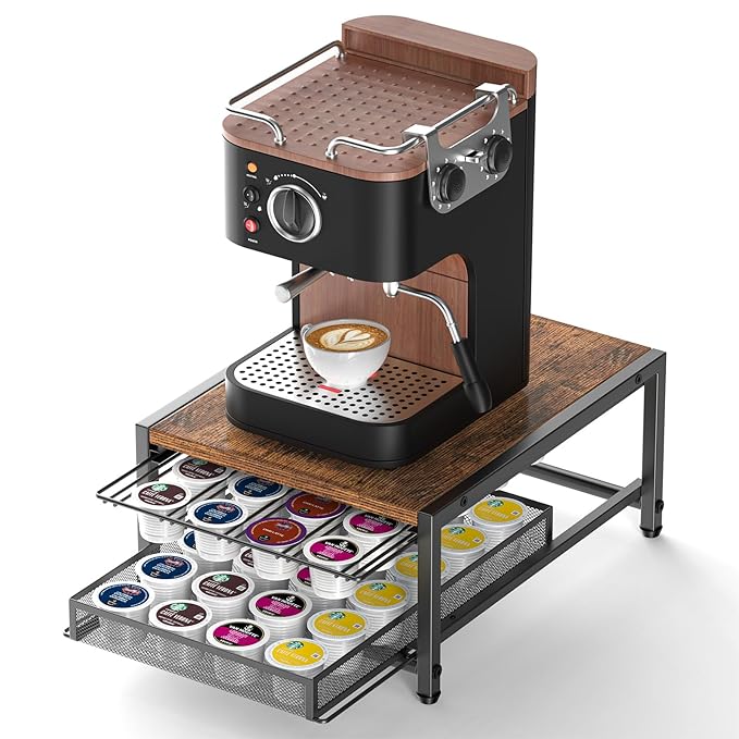 Kssiaz K Cup Holder, 2-tier Coffee Pod Holder for 48 Pods, K Cup Drawer Organizer with Sliding Storage Drawer, Coffee Bar Station Organizer for Countertop, Space Saving, Home & Office, Black