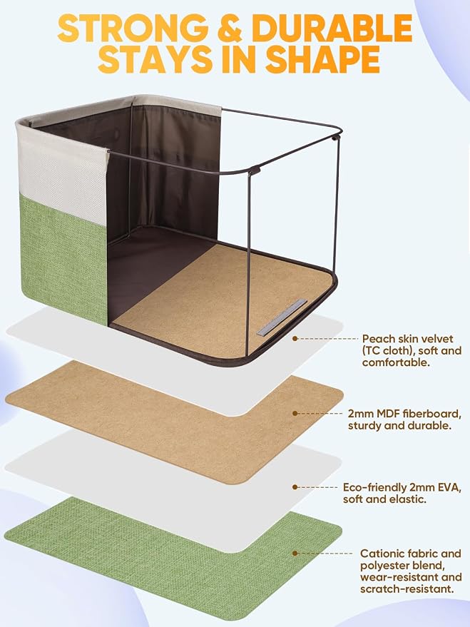 BALEINE 4 Pack Fabric Closet Storage Bins for Shelves, Linen Closet Organizers and Storage, Decorative Baskets for Organizing, Shelf, Clothes, Home, Office (Green, 14''x10''x8.5'')