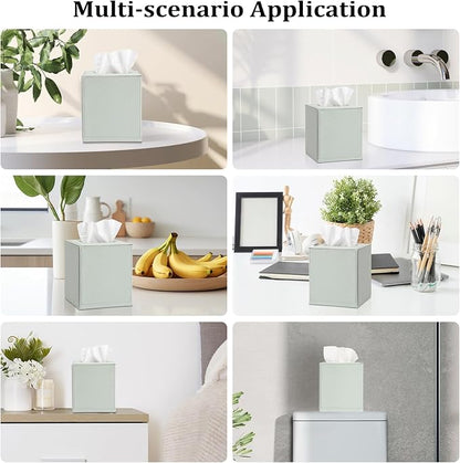 Sumnacon Tissue Box Cover Square Tissue Box Stylish PU Tissue Box Holder with Magnetic Bottom, Leather Cube Tissue Cover for Living Room Bathroom Bedroom Table Desk Home Office Car, Light Green