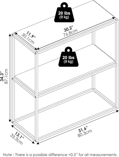 Furinno Moretti Modern Storage Shelves, 2-Tier Wide Stackable Book Shelf, Open Shelves, for Organization and Storage, Living Room, Garage, Home Office, Solid White