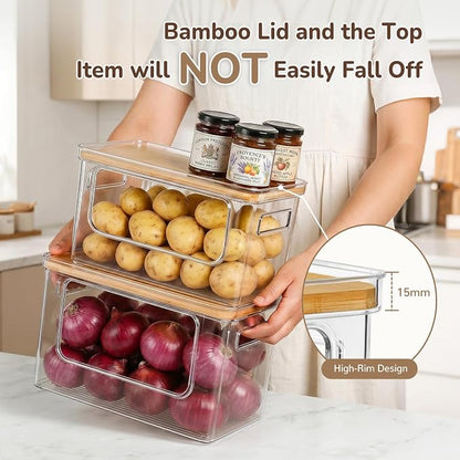 Hudgan Potato and Onion Storage Bin for Pantry Organizers Straight Side, Stackable, 2 Set