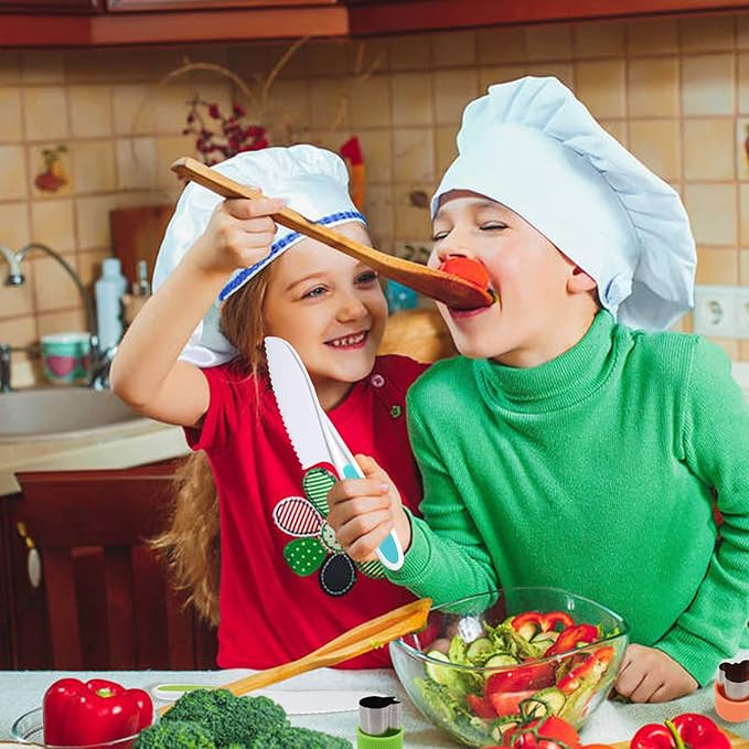 RISICULIS 11 Pieces Wooden Kids Kitchen Knife, Kids Kitchen Set Include Wood Knife, Serrated Edges Plastic Toddler Knife, Kids Kitchen Accessories, Montessori Cooking Christmas Gifts for Boys Girls